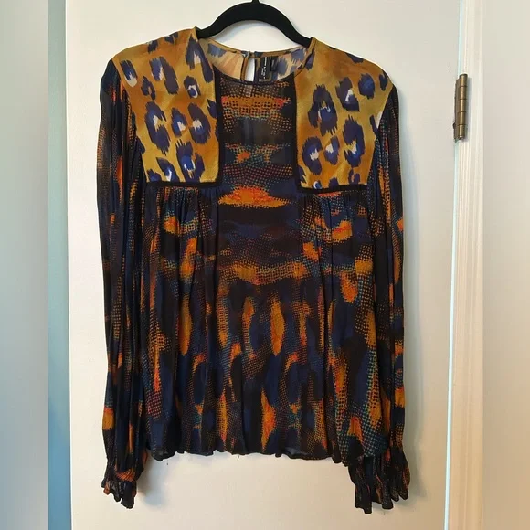 Anthropologie Bl-nk Bl^nk Eclectic Peasant top - Leopard Print - Picture 2 of 5